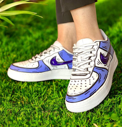 Custom Air Force 1 Shoes Blue Cartoon Style